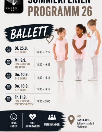Sommerferien-Programm 2026: Ballet bei DanceArt